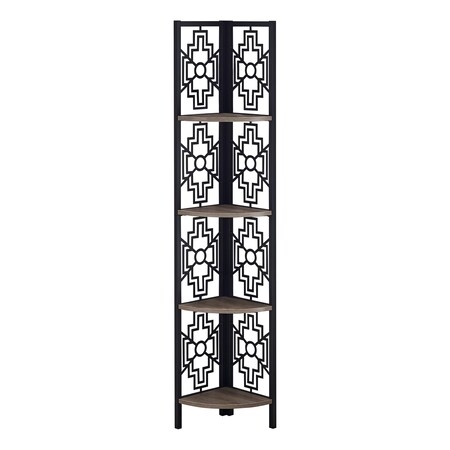 Monarch Specialties Bookshelf, Bookcase, Etagere, Corner, 4 Tier, 62"H, Office, Bedroom, Metal, Laminate, Brown, Black I 3621